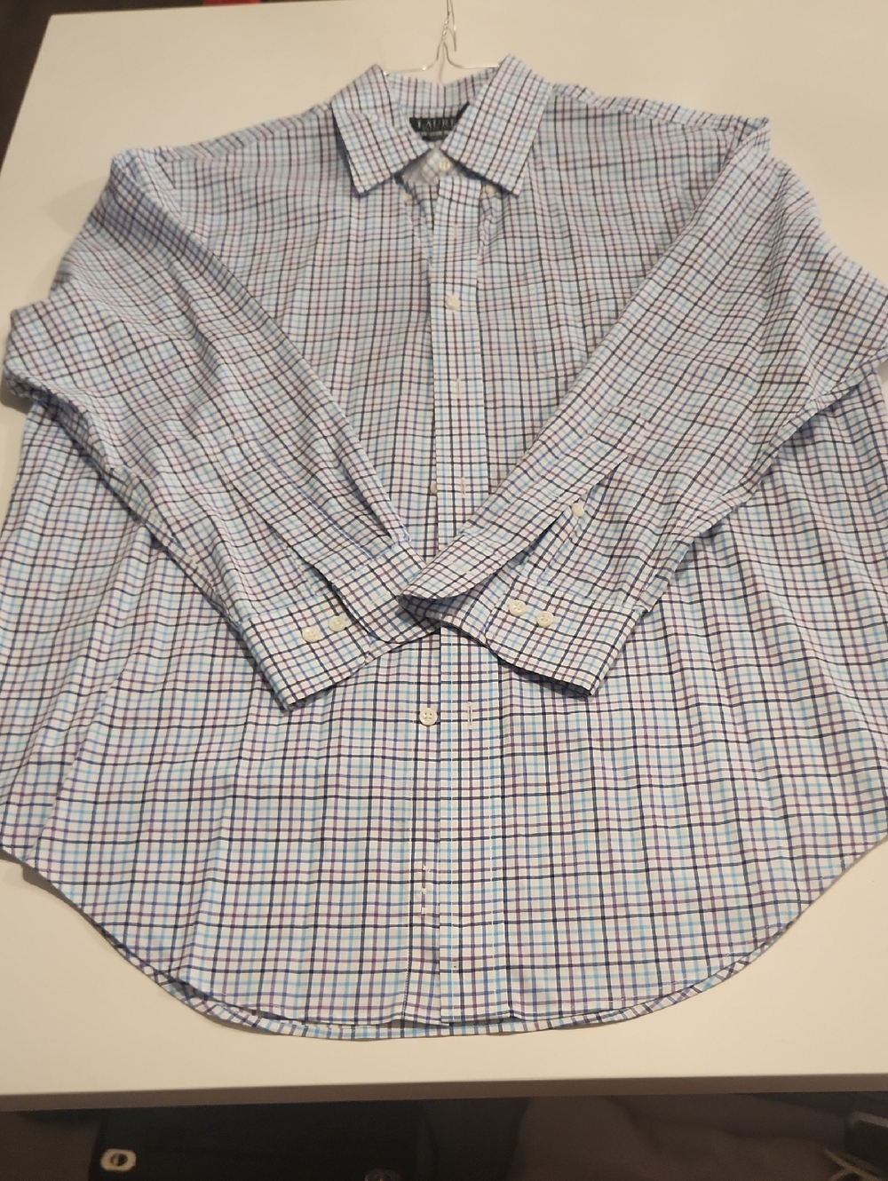 Lauren Ralph Lauren Blue and White Plaid Long-Sleeve Dress Shirt